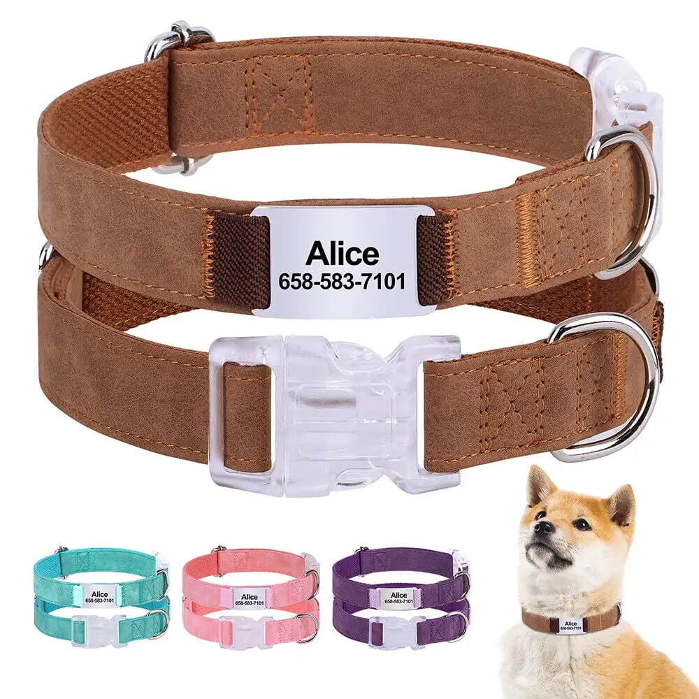 Personalized Dog Collar with Name Tag Pet Engraved Adjustable Pet Collar PU Cat Collar for All Size 1005012407002058