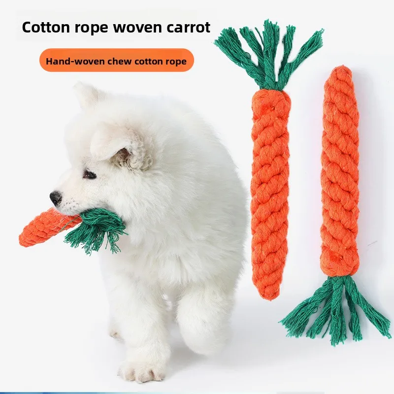 Dog Chew Toy Carrot Shaped Cotton Rope Durable Indestructible Teeth Cleaning for Puppy Small Medium 1005012407298366