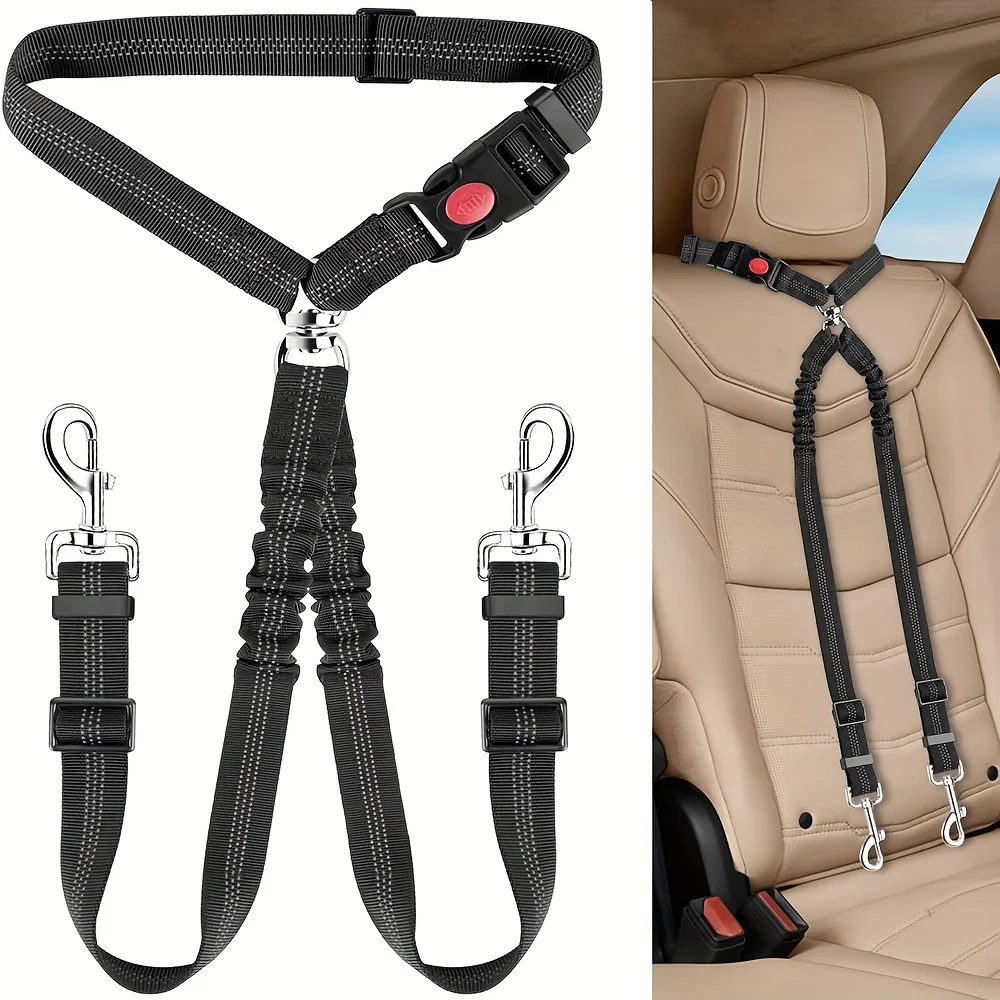 Dog Seat Belt for Car, Dog Car Harness Seatbelt Adjustable with Elastic Bungee Buffer 1005012410236673