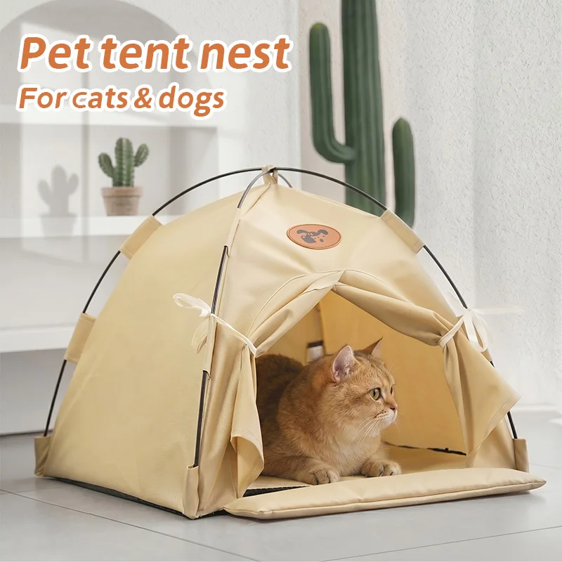 Pet Tent Bed for Cats & Dogs, Semi-Enclosed Oxford Fabric Shelter with Double-Sided Mat 1005012410264346