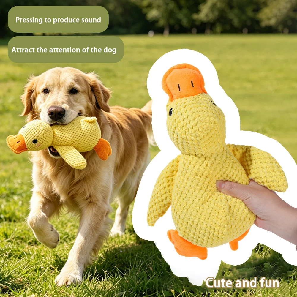 Dog Toy Plush Yellow Duck with Biting Feature, for Teeth Grinding and Noise-Making 1005012411233195