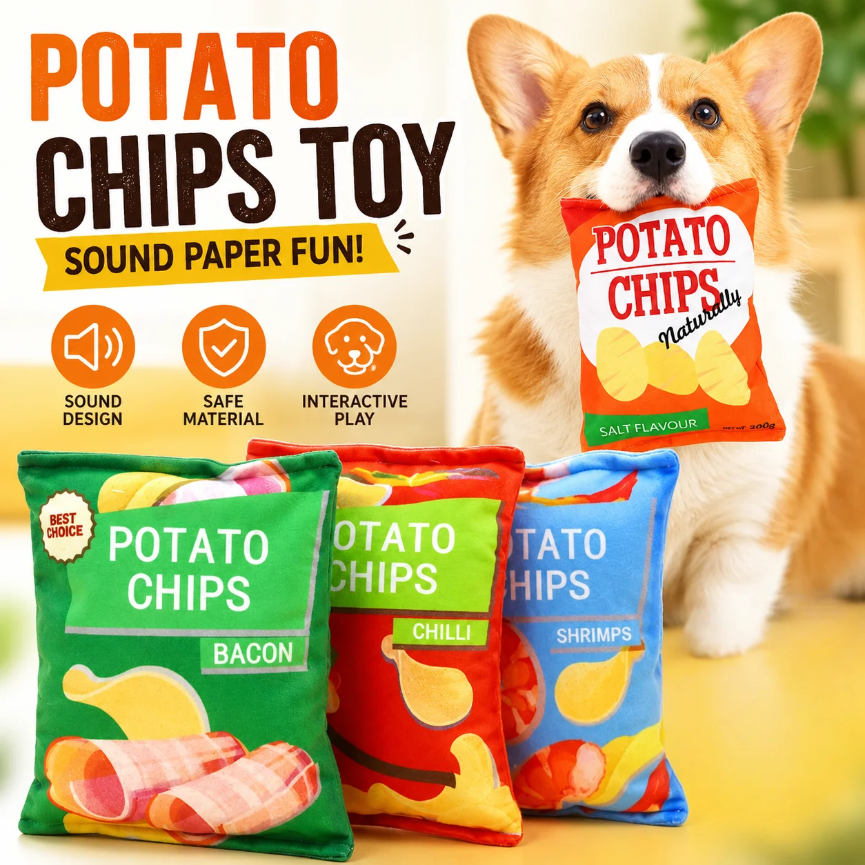 Soft Squeaky Dog Toy Crinkle Sound Potato Chips Plush Pet Chew Toy Interactive Puppy Teething Food 1005012412318219
