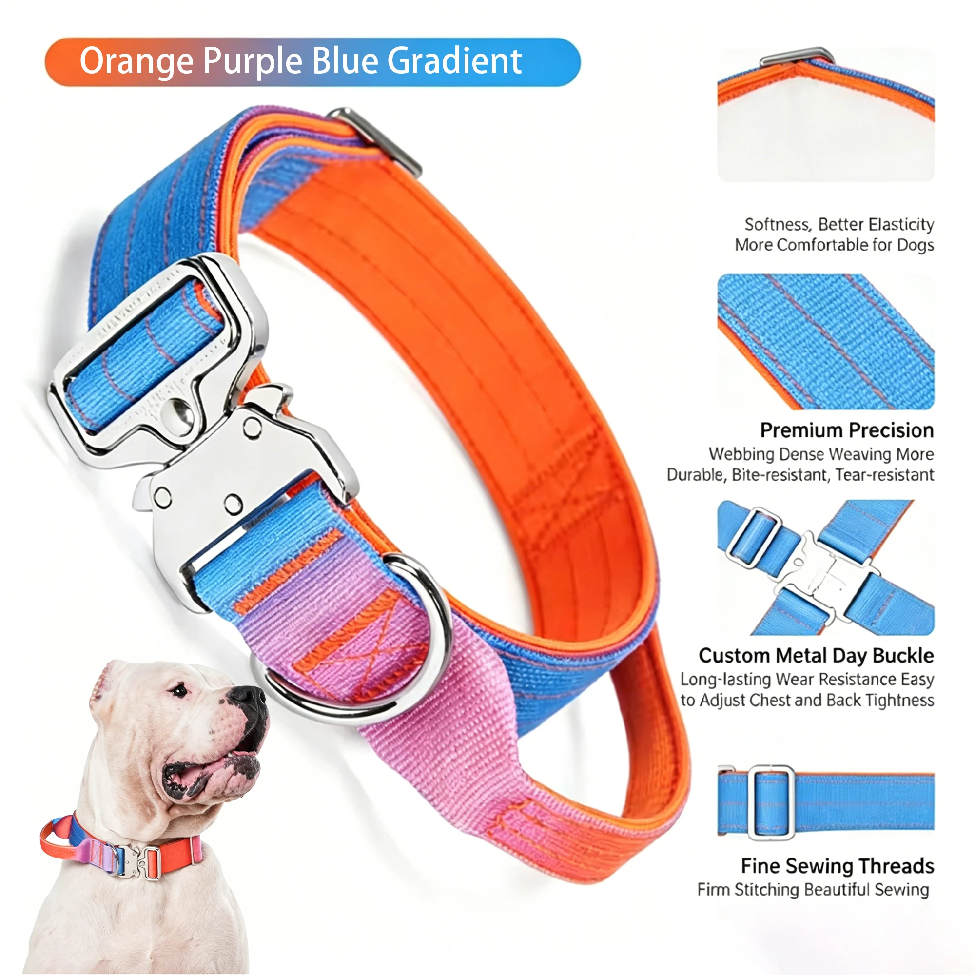 Dog Gradient Tactical Collar Anti Pull Heavy Duty Pet Collar with Handle Adjustable Durable Puppy 1005012413105836