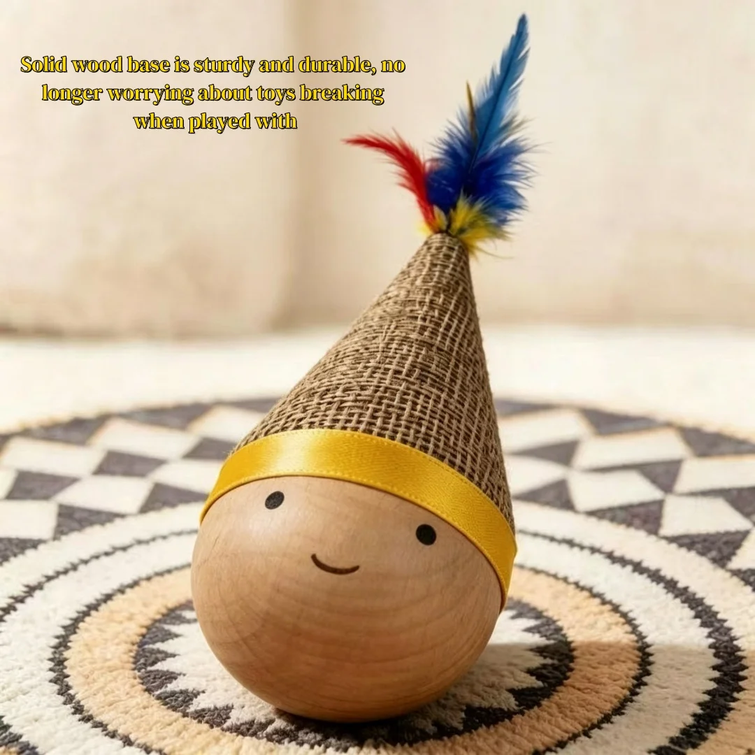 Cat's Self Pleasure and Relaxation Tool, Wooden Tumbler Cat Scratching Board, Feather Bell 1005012413705755