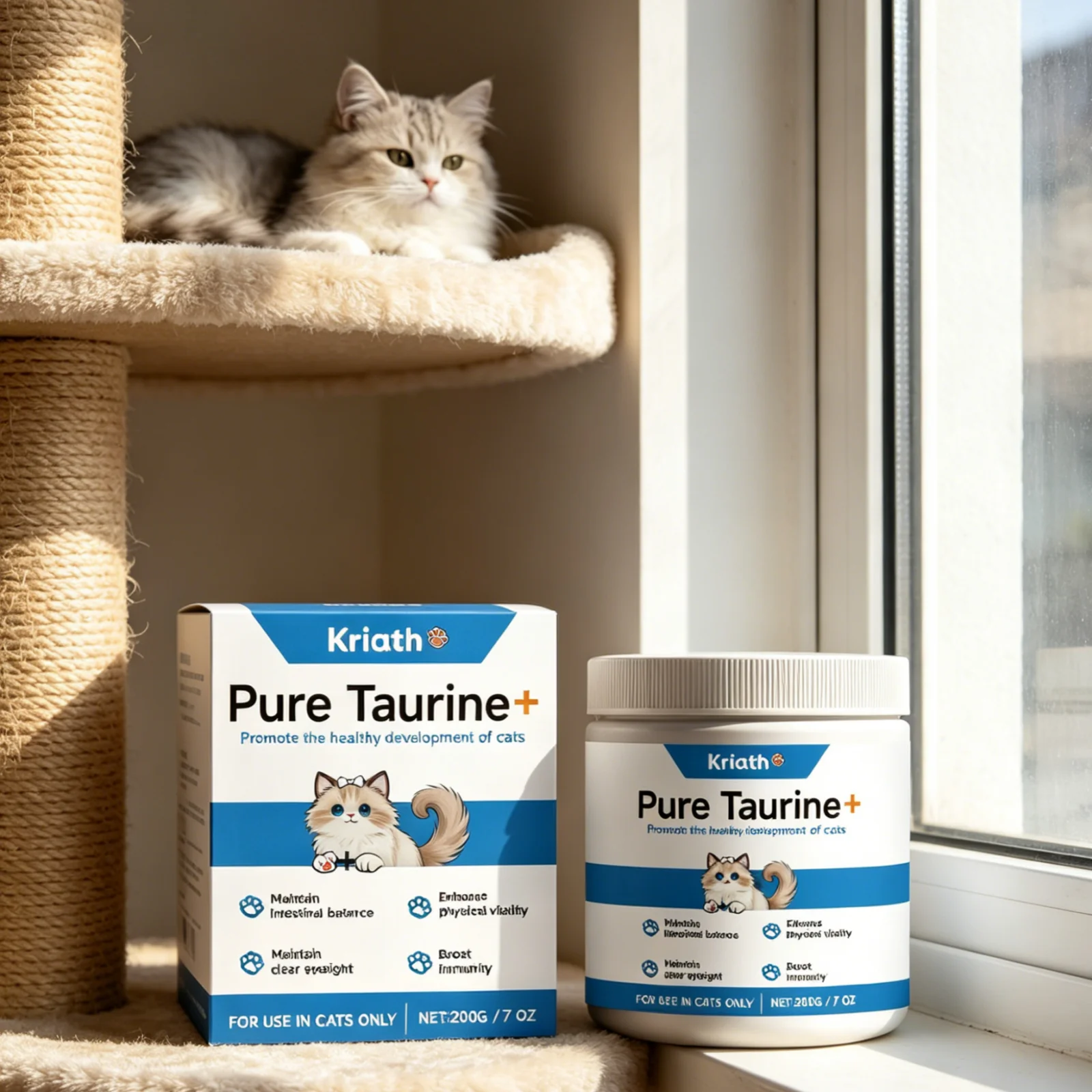 Kriath Pure Taurine Powder for Cats Supplement Nutrition Daily Maintain Health Convenient Feeding 1005012414721437