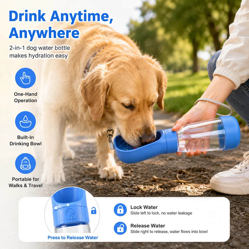 Portable Pet Water & Food Dispenser Food Grade Travel Water Bottle for Small Large Dogs Cats (2 In-1) 1005012415819546
