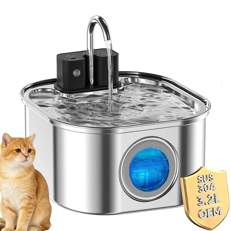108oz/ 3.2L Wireless Cat Water Fountain Stainless Steel Battery Operated 4000mah Rechargeable 1005012416172504