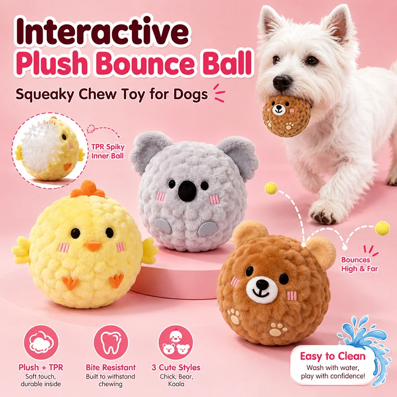 Mini Plush Bounce Ball Dog Squeaky Toy Plush TPR Chew Ball Interactive Pet Toy for Boredom Relief 1005012416219055