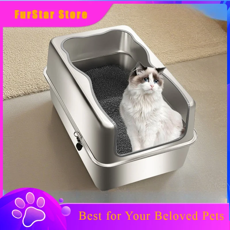 Furstarvarious Styles PP & Stainless Steel Cat Litter Box Extra Large Top Entry Anti-Splash 1005012416447931