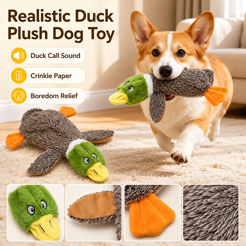 Realistic Duck Plush Dog Toy with Quack Sound Crinkle Paper Squeaky Chew for Boredom Relief 1005012416783830