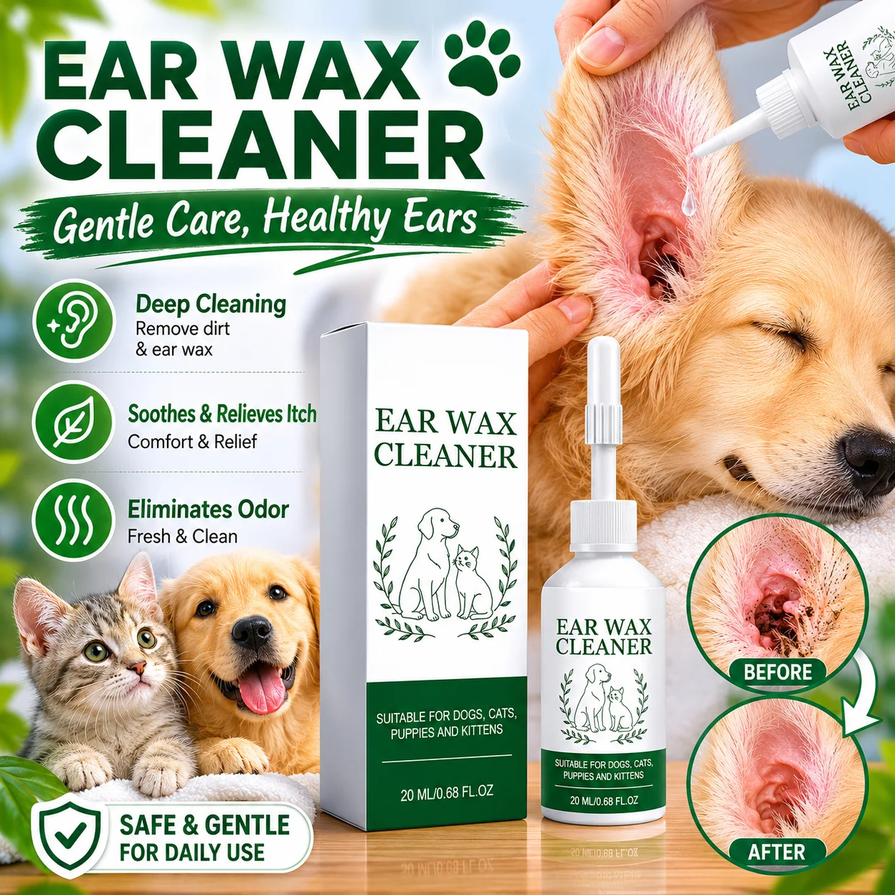 Pet Ear Cleaner Solution Deep Cleaning for Dogs Cats Puppies Kittens Removes Ear Wax Relieves 1005012417111995