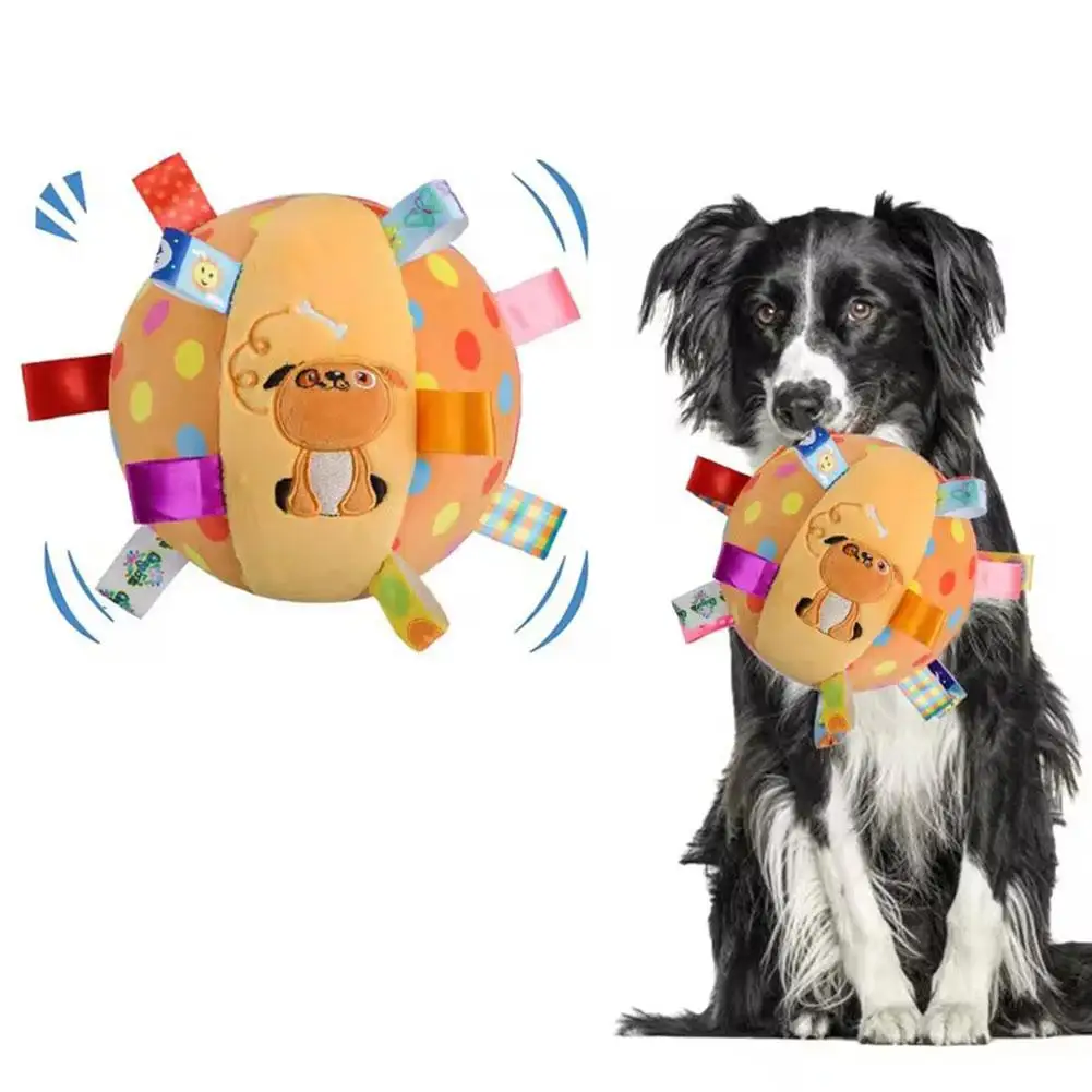 Squeaky Plush Dog Ball Toy with Bell, Interactive Chew Toy for Small Dogs 1005012417527551