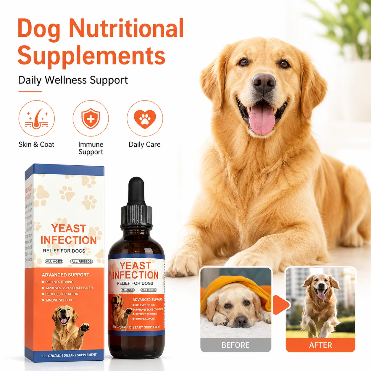 Dog Yeast Infection Relief Liquid Drops Supplement for Skin Health and Immune Support Dark Glass 1005012417943586