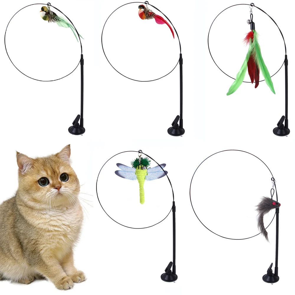 Cat Toys Simulation Bird Interactive Sucker Feather Bird with Bell Cat Stick Toy for Kitten Playing 1005012418973661