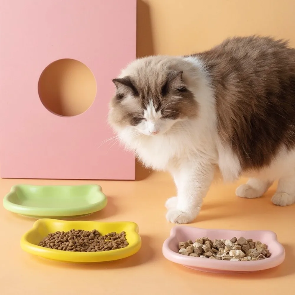 Cute Cat Shape Cat Bowl Plastic Anti-Fall Flip Cat Plates Non-Slip Cat Food Bowl Pet Feeding Kitten 1005012419128755