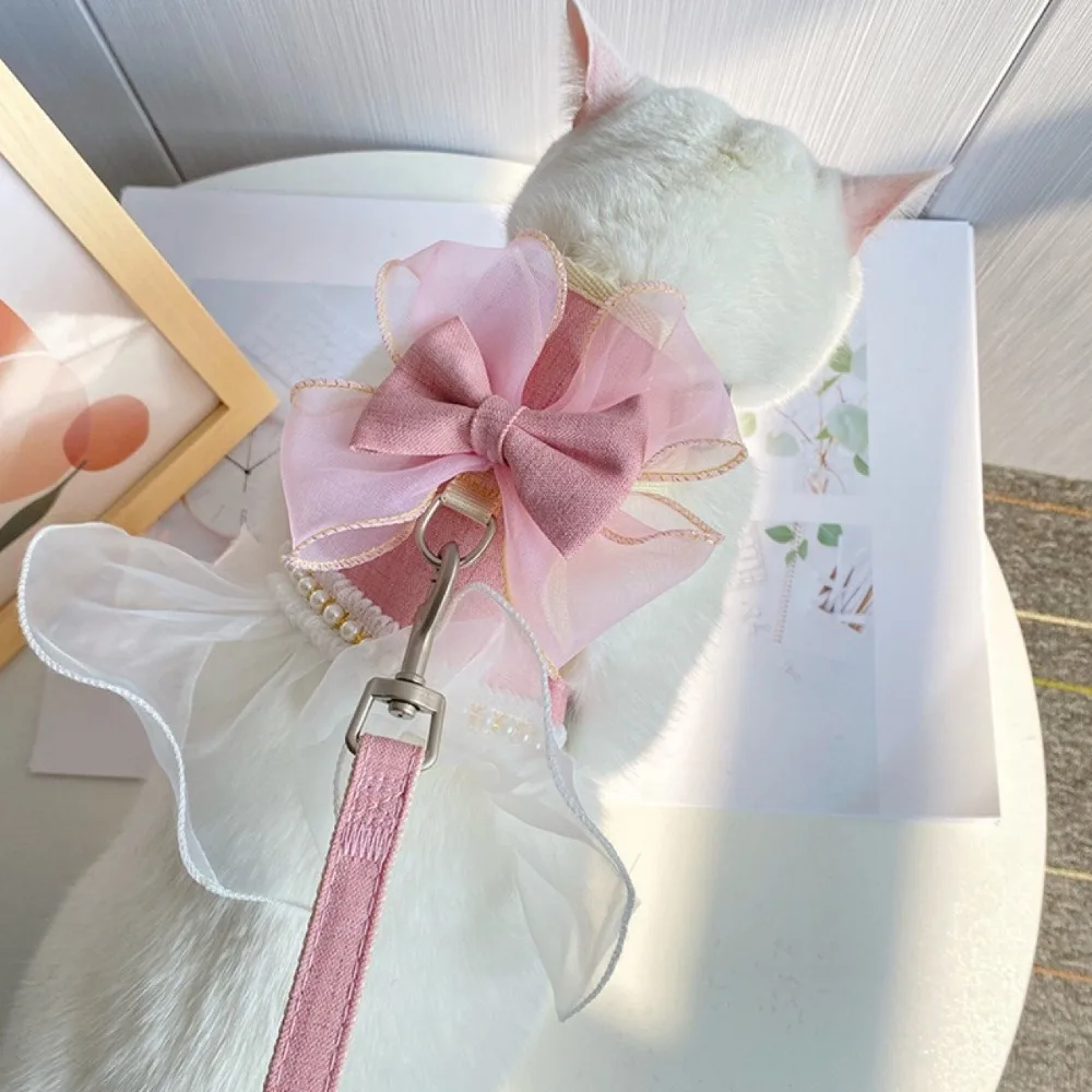 Cute Princess Style Cat Harness Leash Adjustable Nylon Pet Chest Strap with Bowknot Breathable Dog 1005012419435366