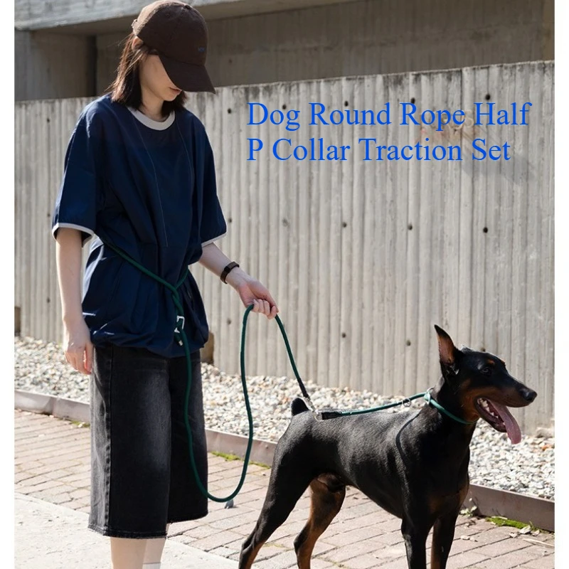Semi-P Round Rope Dog Collar + Leash Set Anti-Burst No Choke Adjustable Limit Buckle for Large Dogs 1005012419475858