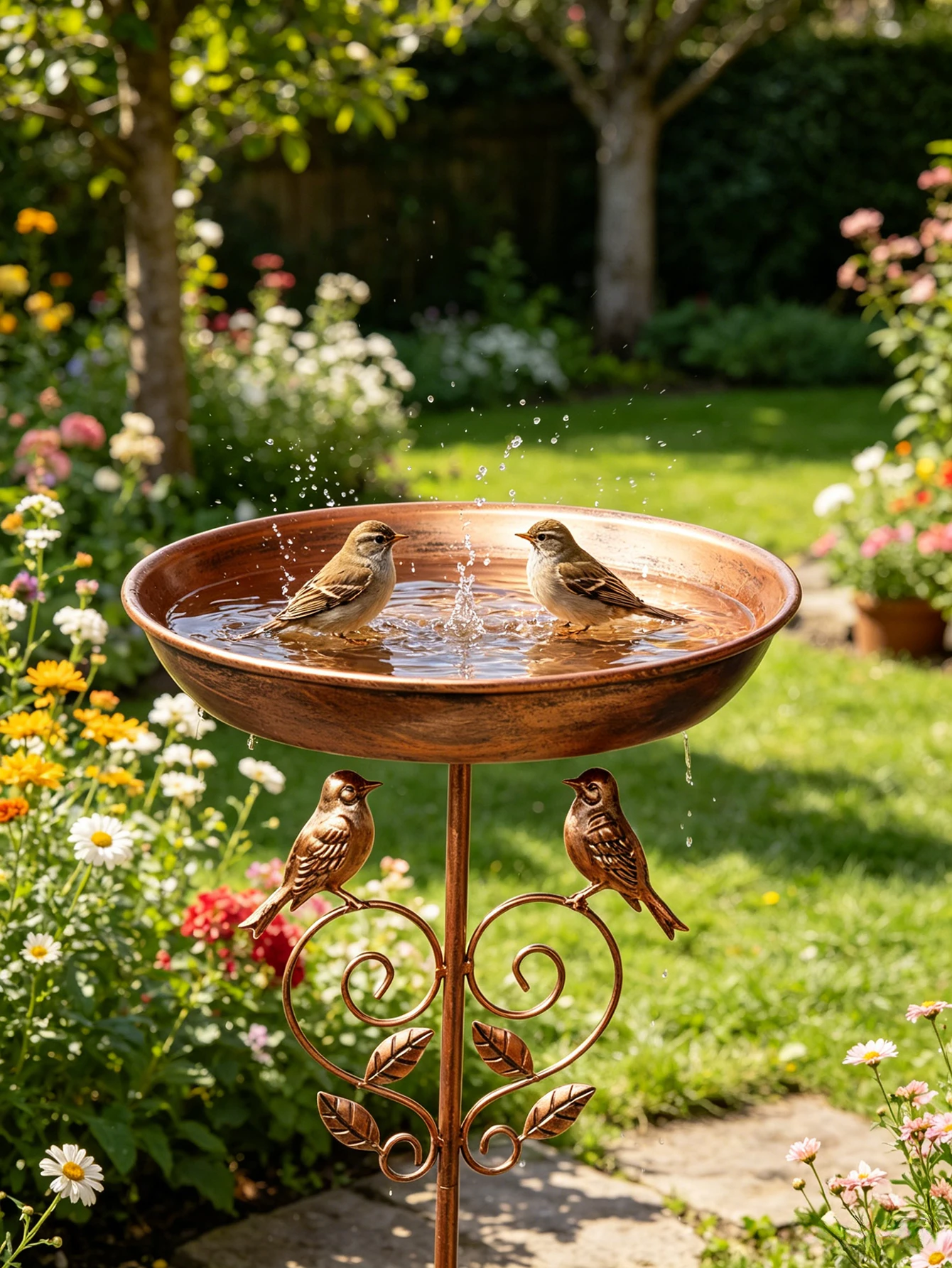 Vintage Iron Garden Bird Bath, Waterer, Food Tray, Suitable for Garden, Patio, Terrace, and Lawn (1Pc) 1005012421911712