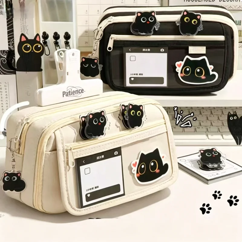 Cute Cat Pen Pouch, Double Zipper Stationery Organizer with Clear Window 1005012422114077
