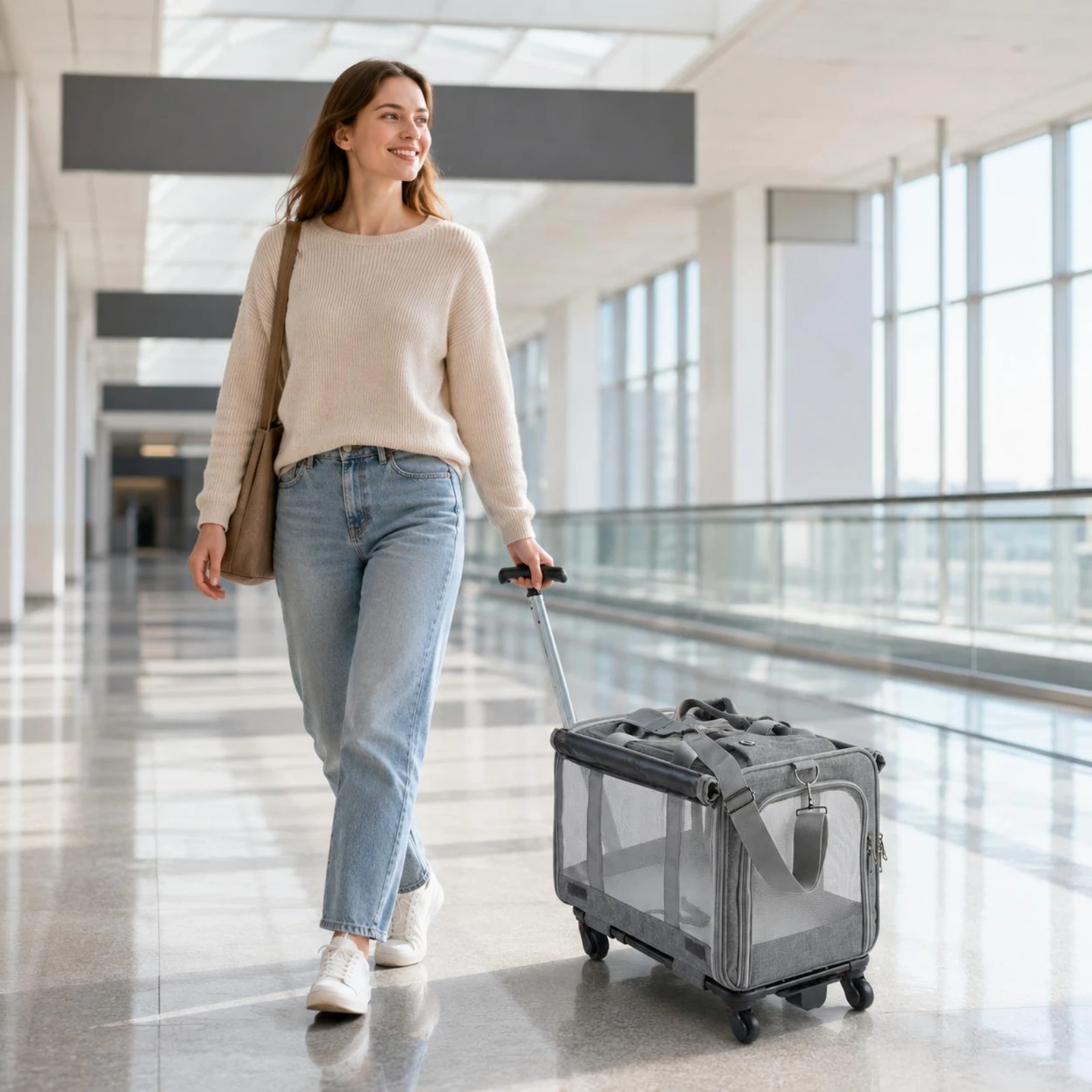 Rolling Pet Carrier Shoulder Strap Pet Rolling Carrier Dog Travel Bag with Wheels Ventilated Pet 1005012422804563