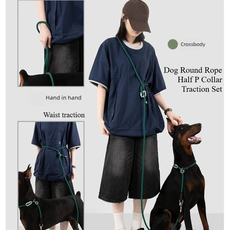 Semi-P Round Rope Dog Collar & Leash Set Anti-Pulling No Choke Adjustable for Medium Large Dogs 50kg 1005012423536381
