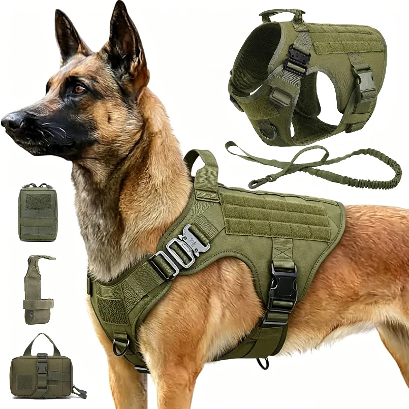 Tactical Dog Harness Leash Collar Molle Pouches for Medium Large Dogs Training Military Pet Vest 1005012424093141