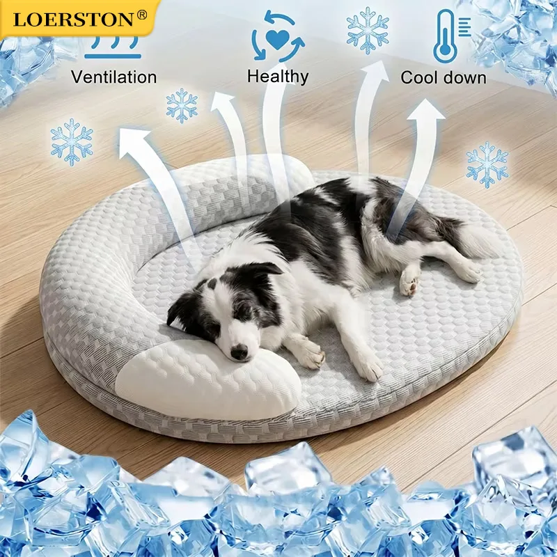 Cooling Dog Bed Summer Ice Silk Cat Mat Oval Pet Nest Breathable Heat Dissipation Cooling Pad 1005012424161933