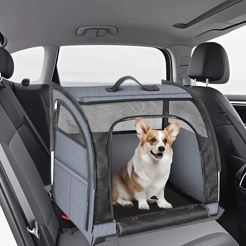 Foldable Breathable Pet Car Carrier, Mesh Visible Dog Crate for Car Back Seat 1005012424775254