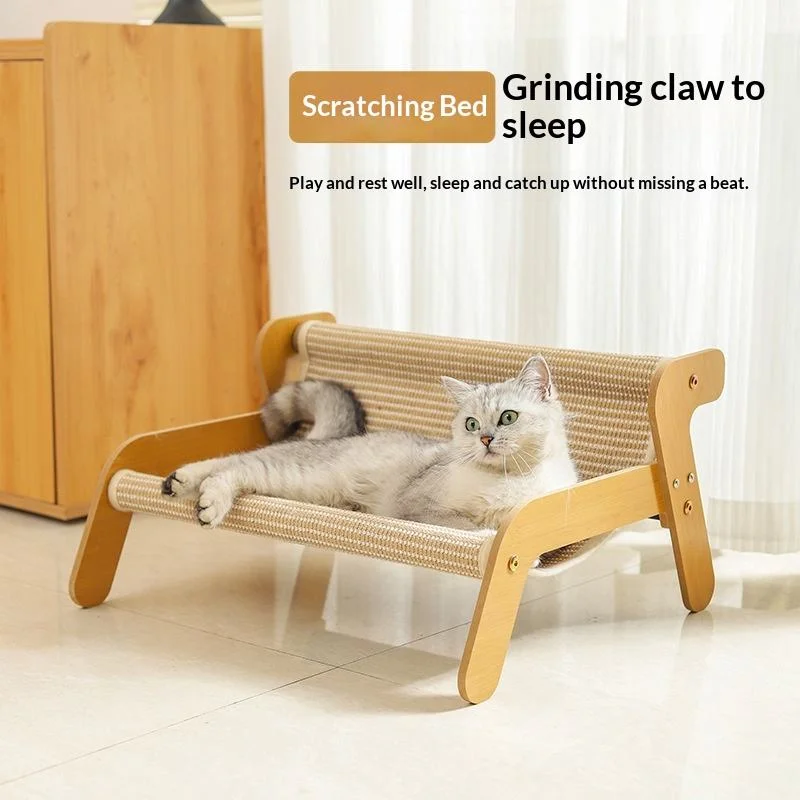 Summer Breathable Cat Lounge Sofa Wooden Frame Off-Ground Sisal Scratching Bed 2 in 1 Hammock 1005012424893096