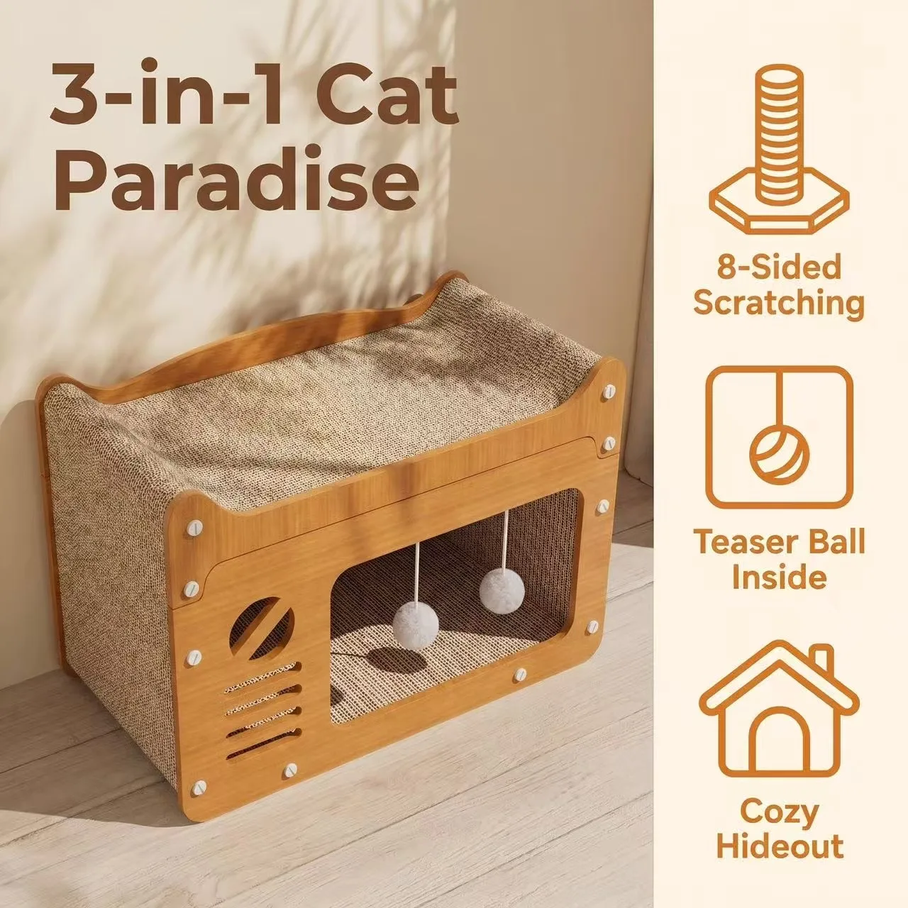 Cat Scratcher House, Retro TV Shaped Cat Condo with Sofa Top 1005012425001437