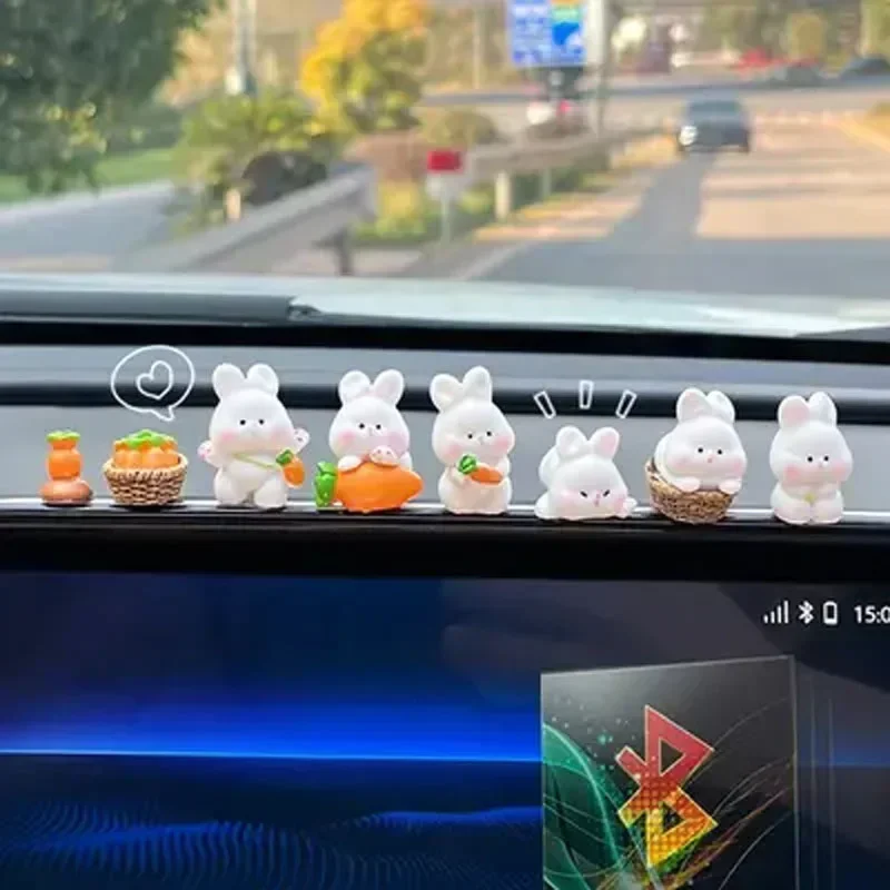 Car Dashboard Accessories Fun Animal Cute Mini Rabbit Car Rear View Mirror Decor Interior Ornaments 1005012426716636