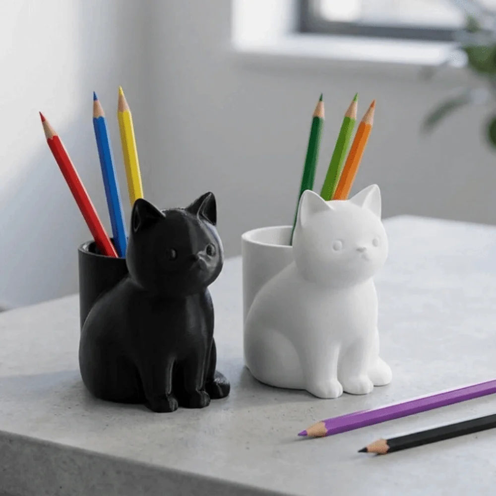 Funny 3D Printed Cat Pen Holder Cute Decorative Cat-Shaped Storage Tube Plastic Desk Organizer 1005012427567357