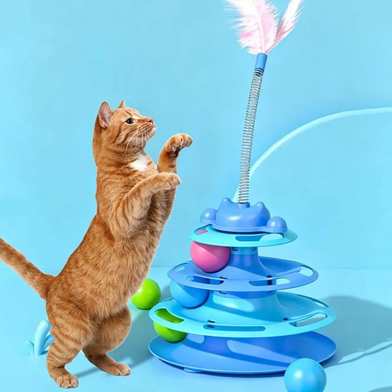 Interactive Cat Turntable Toy Feather Wand Rolling Ball Self Play Kitten Boredom Relief Indoor Pet 1005012428689547
