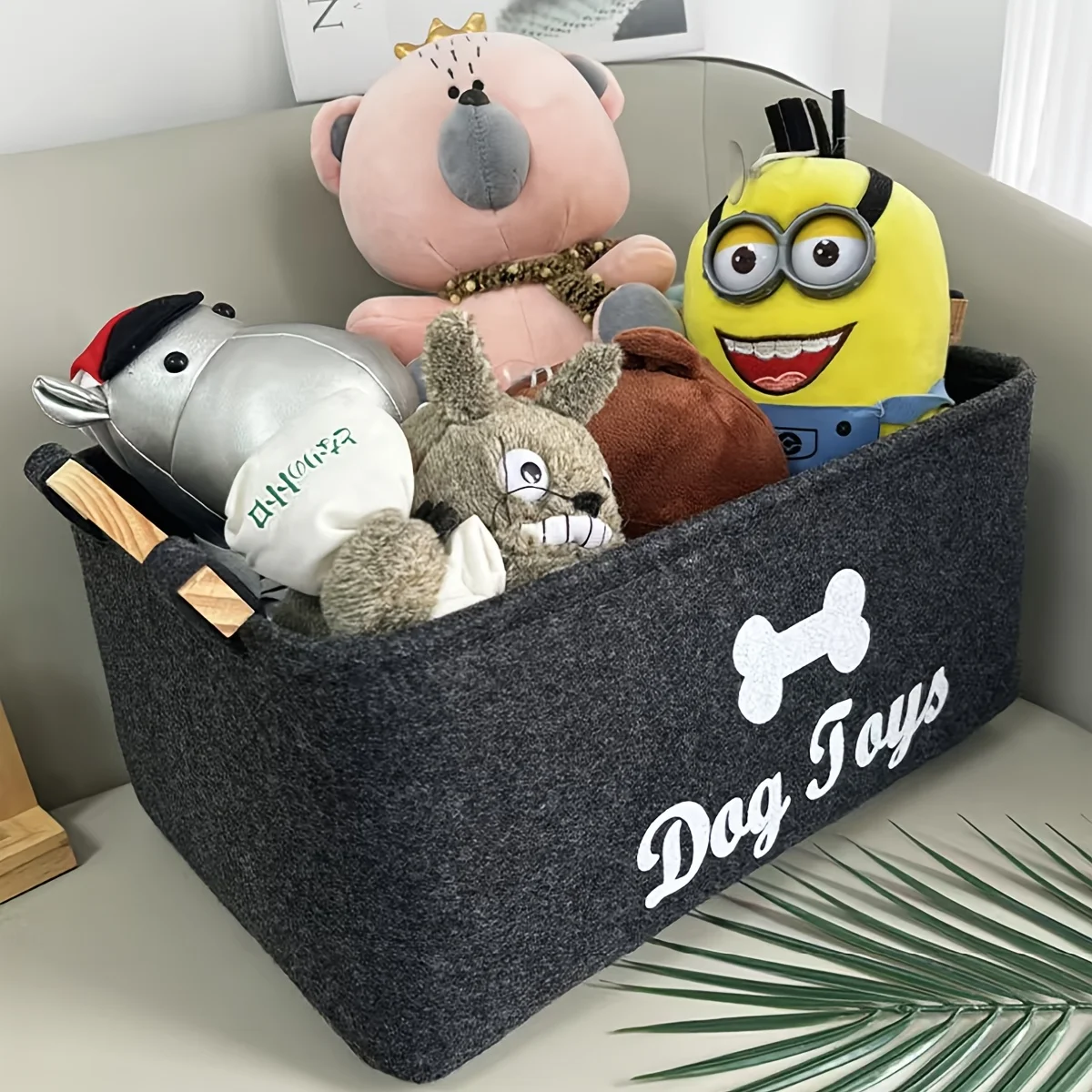 Dog Toy Storage Box with Wooden Handle, Soft Felt Storage Basket, Toy Box Storage Bin 1005012428976235