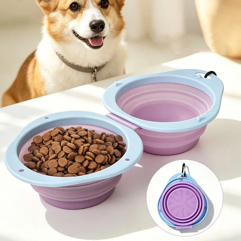 Foldable Double Compartment Pet Bowl Portable Outdoor Dog Cat Feeding Water Bowl Slow Feed Anti 1005012429393522