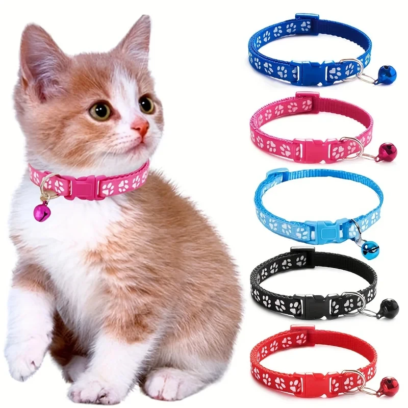 4Pcs Fashion Pet Cats Collar Colorful Pattern Cute Bell Adjustable Collars for Cats Kitten DIY 1005012429541860