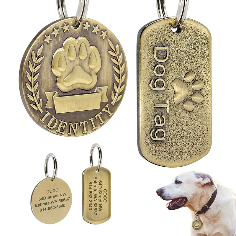Custom Name Pets ID Tag for Dog Cat Bronze Nameplate Tags Personalized Anti-Lost Address Number 1005012429644348