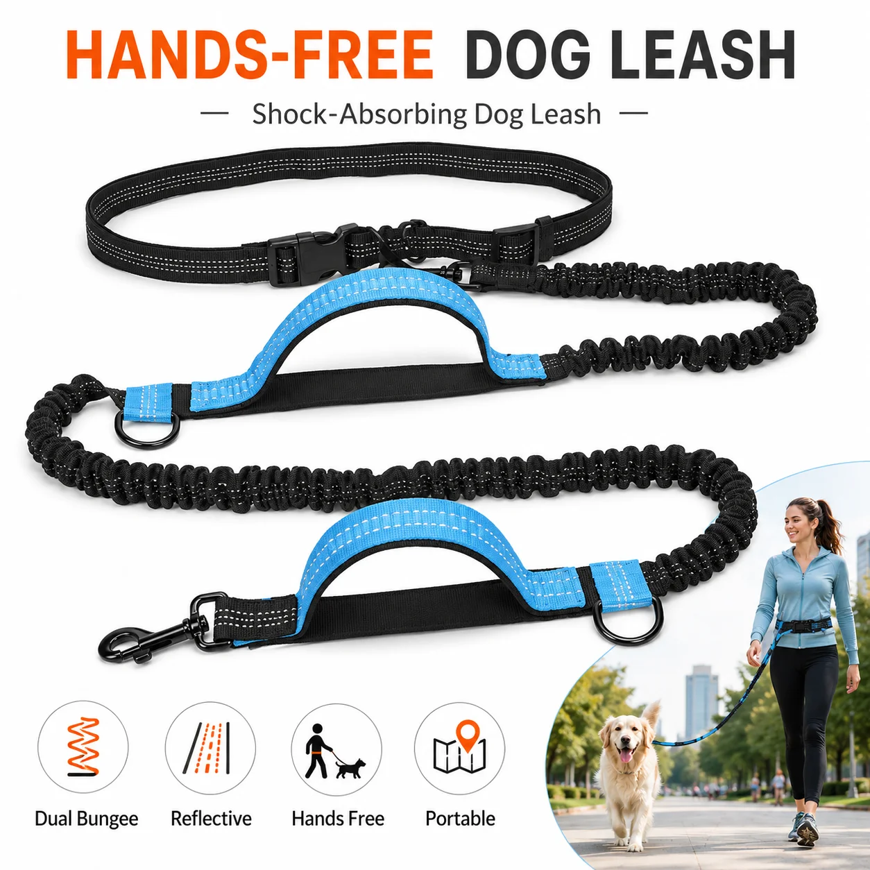 Double Elastic Reflective Running Leash Portable Retractable Dog Leash Dog Chain Leash Pet Supplies 1005012430031368