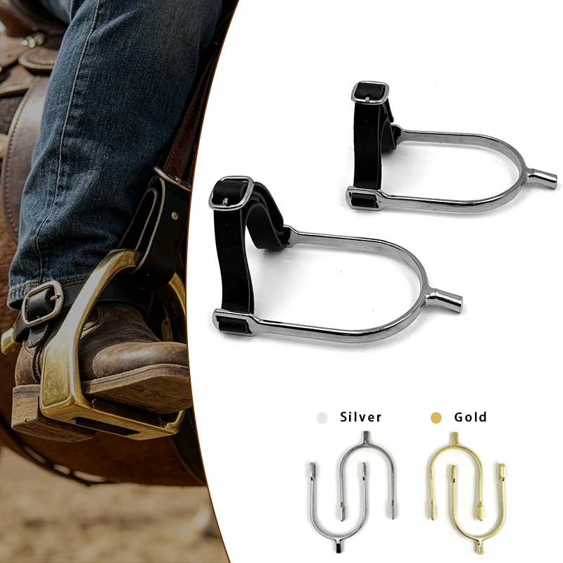 Equestrian Spurs with Leather Straps, Alloy English Riding Spurs for Horse Training, Dressage 1005012432147005