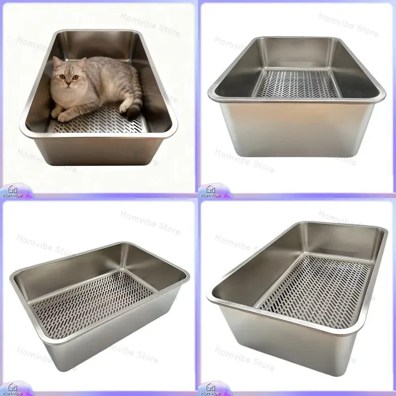 Stainless Steel Self Cleaning Cat Litter Box with Shifter Sieve Large Capacity 60x40x20cm Automatic 1005012433161019