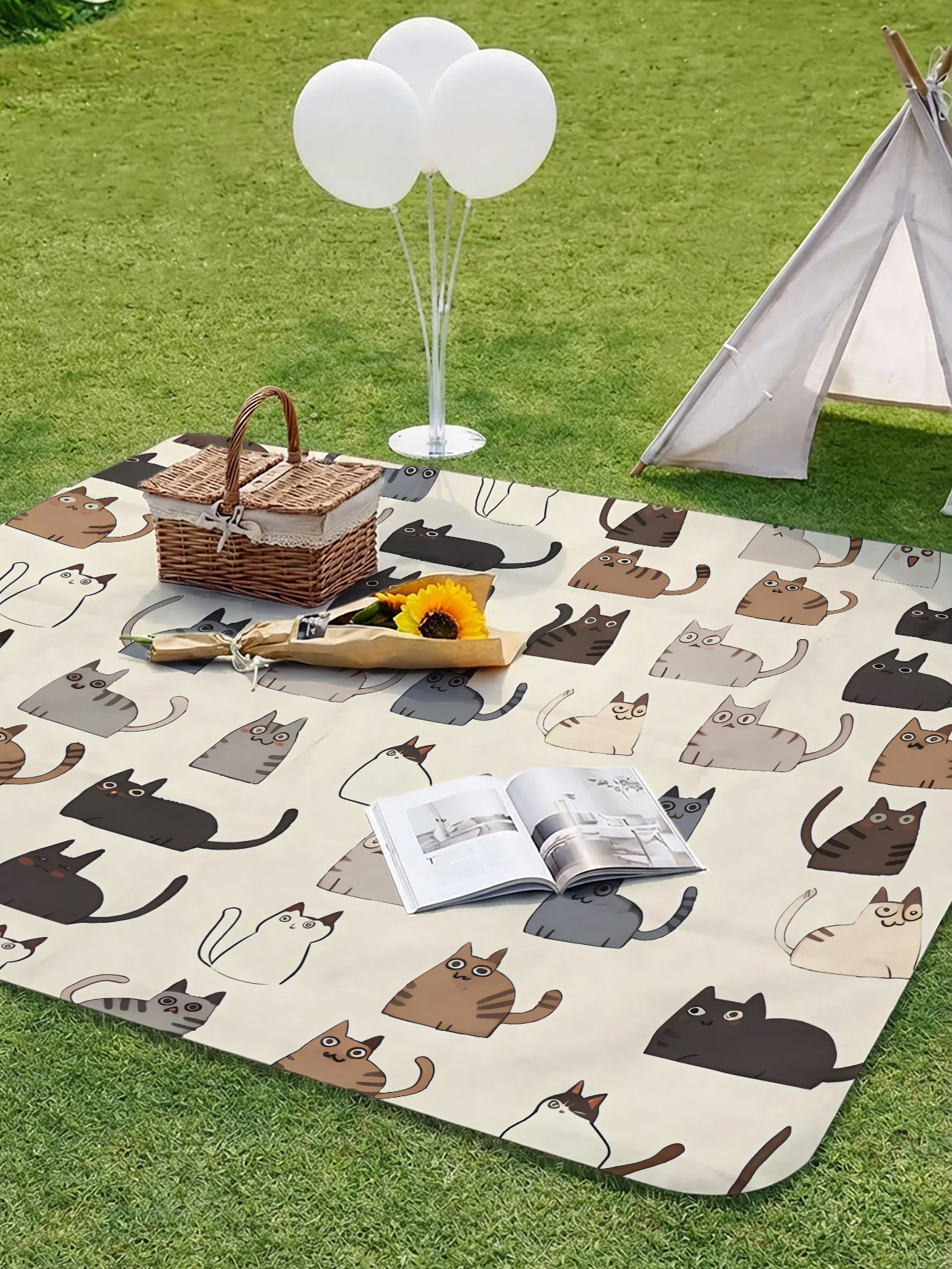 Cat Printed Waterproof Picnic Mat Foldable Portable Outdoor Camping Beach Blanket 1005012433431365