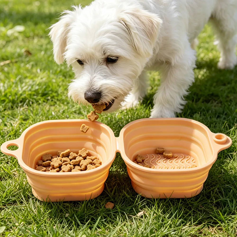 Silicone Dog Food Water Bowl Collapsible 1 in 2 Pet Dispenser Outdoor Travel Dog Cat with Carabiner 1005012436004447