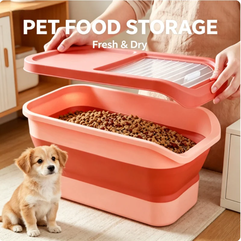 Collapsible Cat Dog Food Storage Box Airtight Sealed Container with Lid for Pet Dry Food Rice Grain 1005012438546736