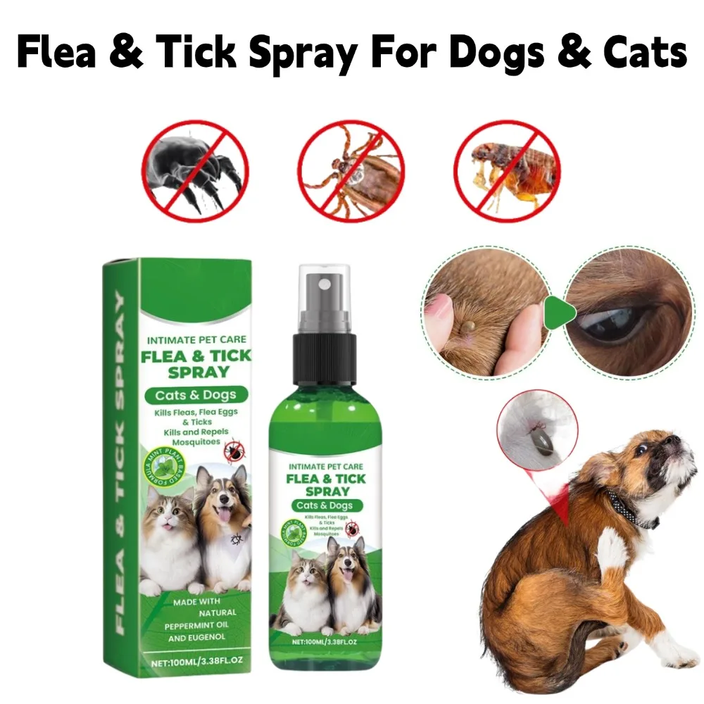 Pet Flea & Tick Spray for Dogs Cats 100ml Flea Killer Itching Relief Insect Repellent Mite Lice 1005012439133873