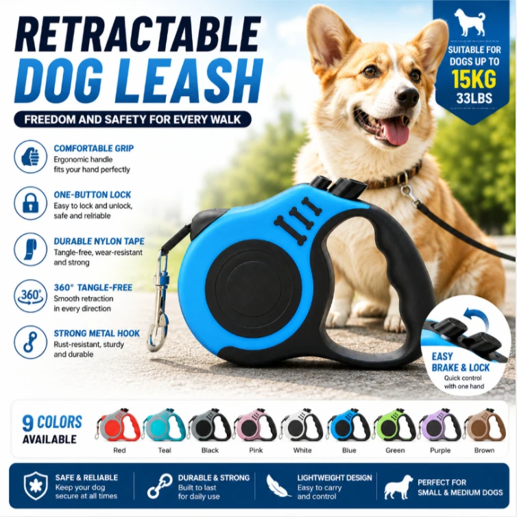 5m Nylon Pet Dog Leash Automatic Retractable Extending Rope Puppy Walking Running Traction (3m) 1005012439787432