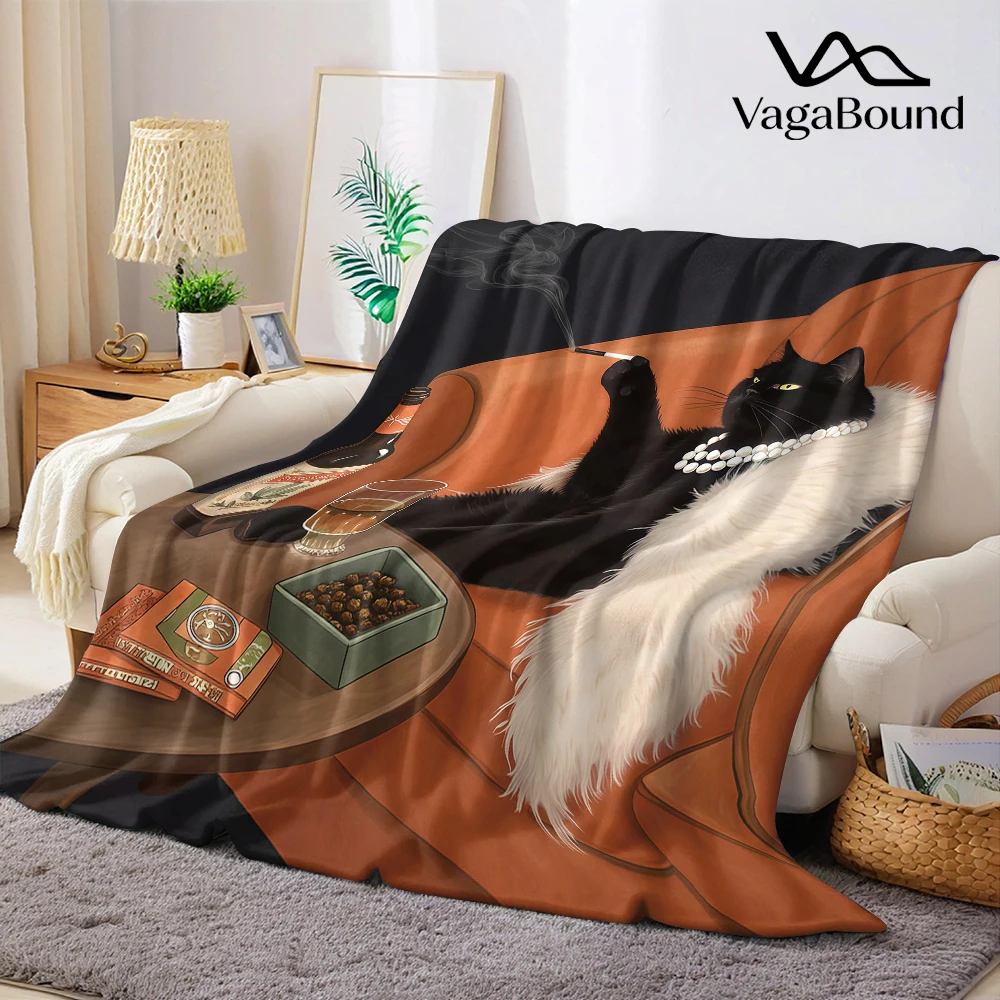 Sophisticated Cat Lounge Flannel Blanket Warm Soft Halloween Christmas Couch Warm Cozy Decorative 1005012440201317