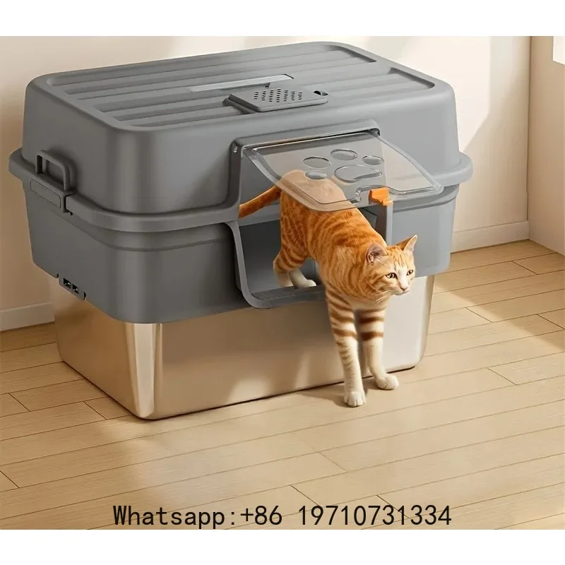 XL Enclosed Cat Litter Box with Stainless Steel Base Anti-Splash &Odor Control Privacy House 1005012440541599