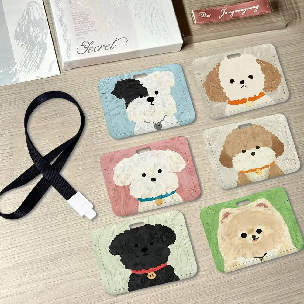 Cartoon Cute Dog Illustration Print Card Printed Tag Holder with Detachable Lanyard 1005012441436061