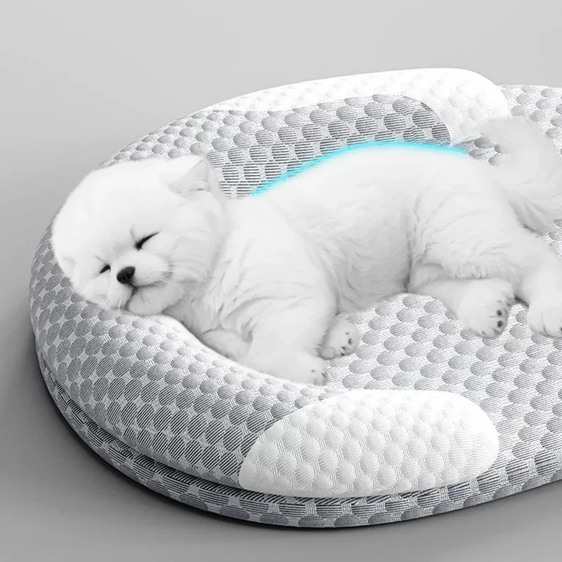 Cooling Cat Bed – Breathable, Water-Washable, Round Pet Cooling Mat with Neck Support 1005012441978062