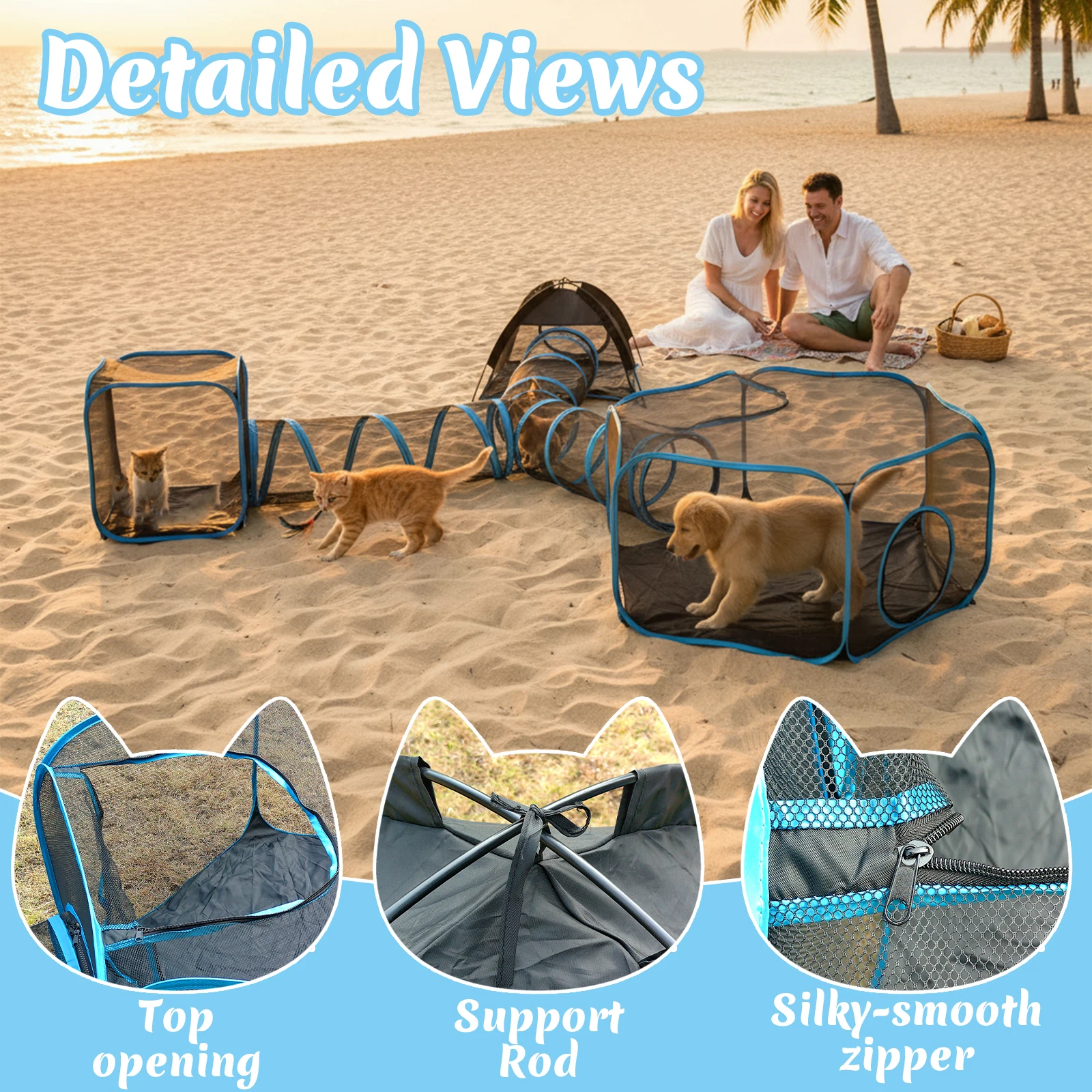 Outdoor Cat Enclosure Tunnel-Style Mesh Playhouse Portable with Carry Bag for Indoor Patio Use 1005012445727742